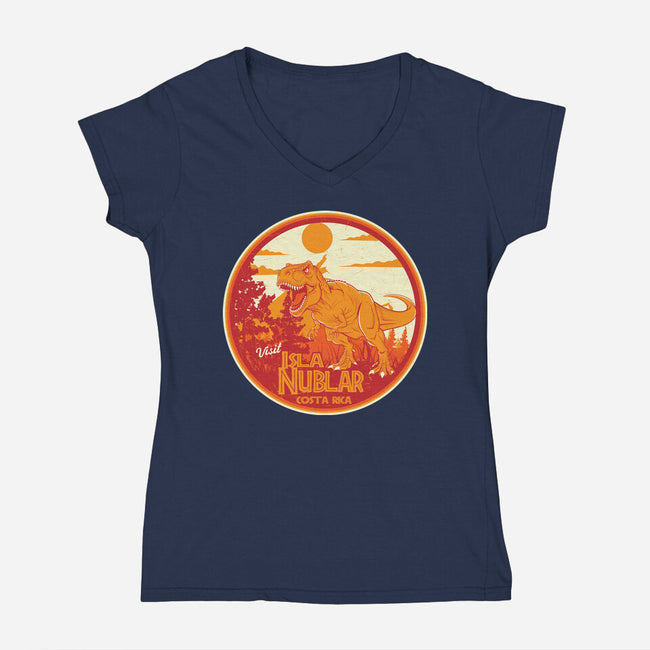 Visit Isla Nublar Costa Rica-Womens-V-Neck-Tee-CarloJ1956