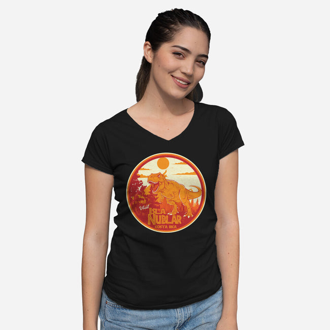 Visit Isla Nublar Costa Rica-Womens-V-Neck-Tee-CarloJ1956