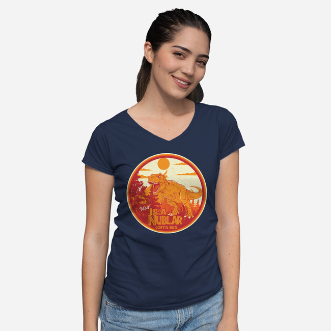 Visit Isla Nublar Costa Rica-Womens-V-Neck-Tee-CarloJ1956