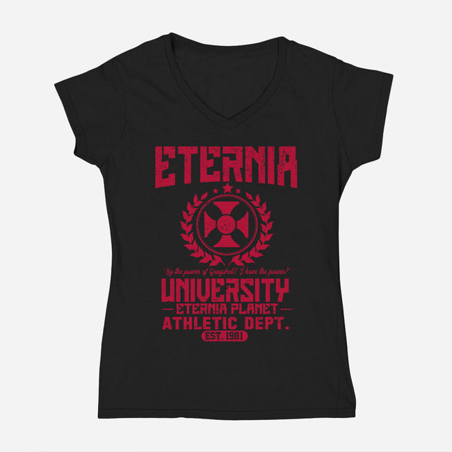 Eternia University-Womens-V-Neck-Tee-CarloJ1956