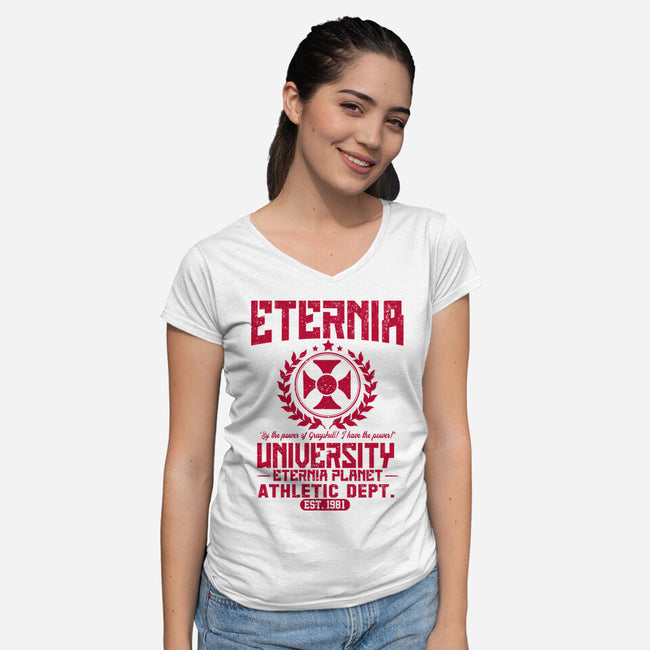 Eternia University-Womens-V-Neck-Tee-CarloJ1956