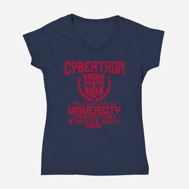 Cybertron University-Womens-V-Neck-Tee-CarloJ1956