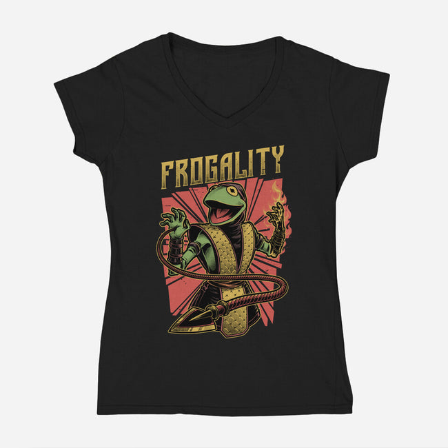 Frog Puppet Fighter-Womens-V-Neck-Tee-Studio Mootant