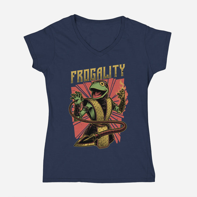 Frog Puppet Fighter-Womens-V-Neck-Tee-Studio Mootant