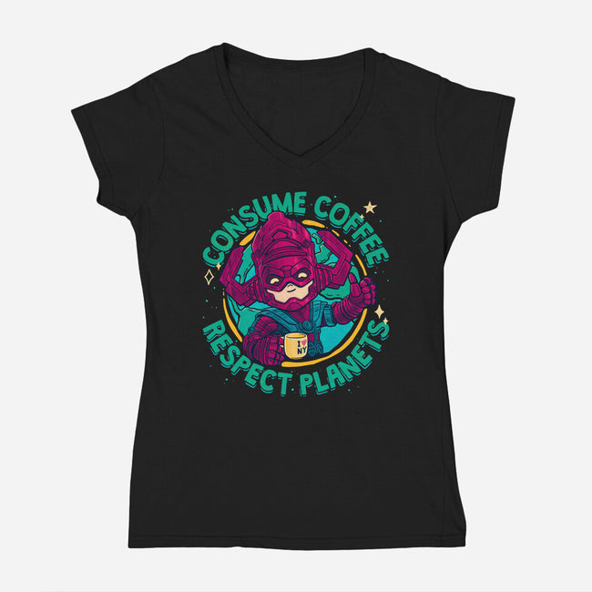 Devourer Of Coffee-Womens-V-Neck-Tee-teesgeex
