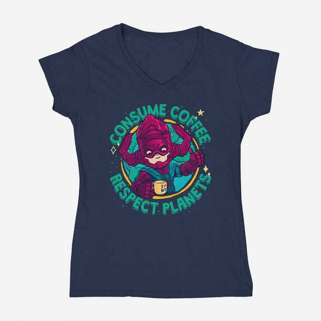 Devourer Of Coffee-Womens-V-Neck-Tee-teesgeex