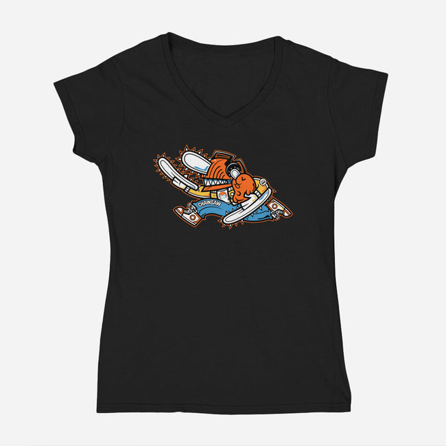 Chainsaw Run-Womens-V-Neck-Tee-krisren28