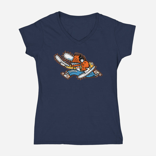 Chainsaw Run-Womens-V-Neck-Tee-krisren28