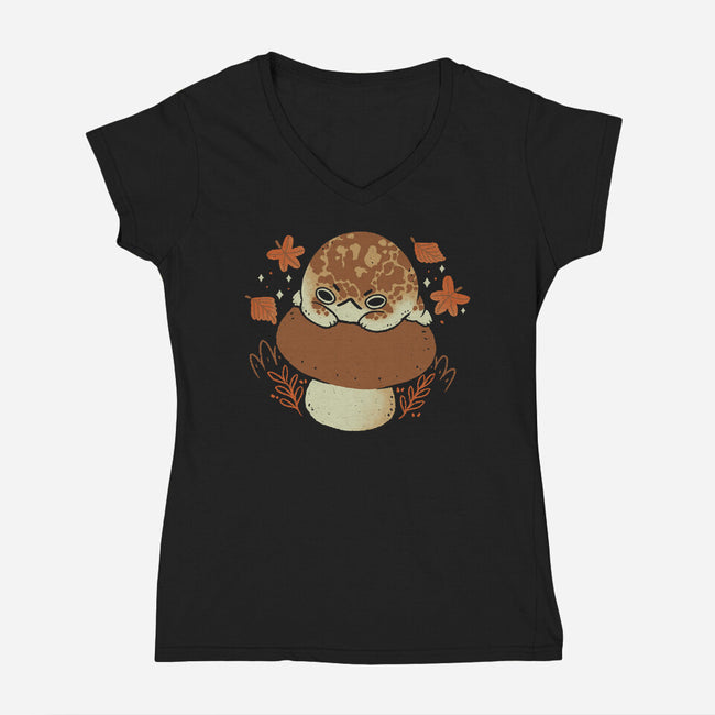 Cute Rain Frog In Autumn-Womens-V-Neck-Tee-xMorfina