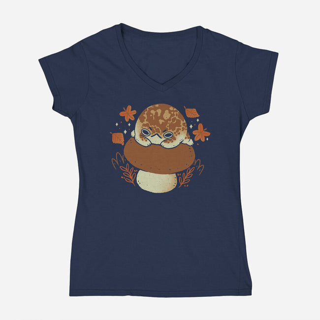 Cute Rain Frog In Autumn-Womens-V-Neck-Tee-xMorfina