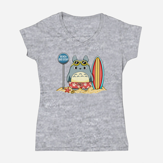Beach Bus Stop-Womens-V-Neck-Tee-JamesQJO