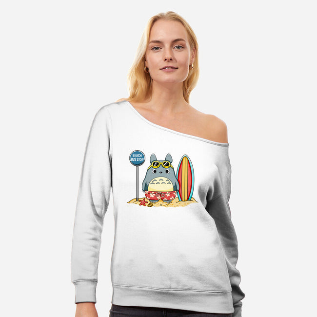 Beach Bus Stop-Womens-Off Shoulder-Sweatshirt-JamesQJO