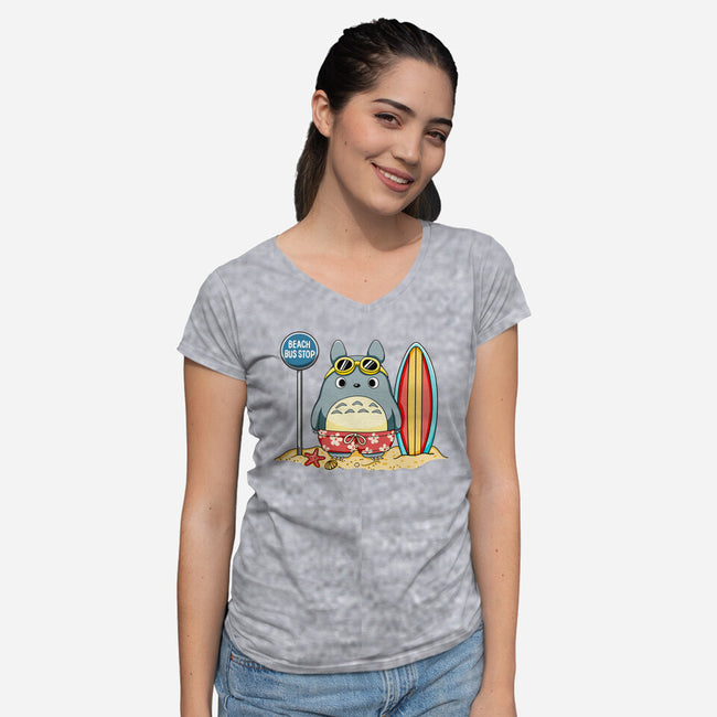 Beach Bus Stop-Womens-V-Neck-Tee-JamesQJO