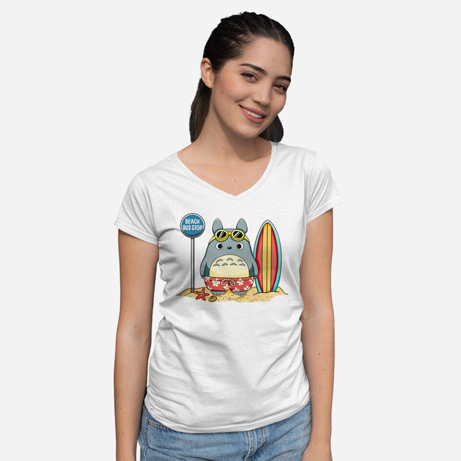 Beach Bus Stop-Womens-V-Neck-Tee-JamesQJO