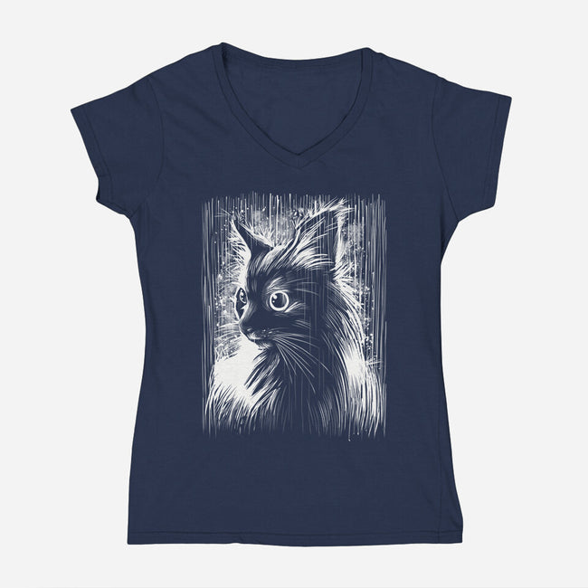 Cat Under The Rain-Womens-V-Neck-Tee-zascanauta