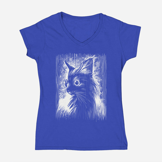 Cat Under The Rain-Womens-V-Neck-Tee-zascanauta