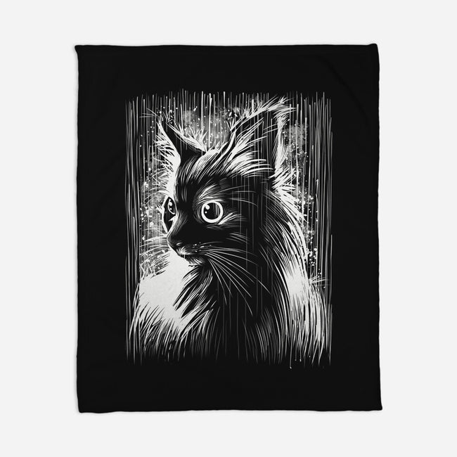 Cat Under The Rain-None-Fleece-Blanket-zascanauta