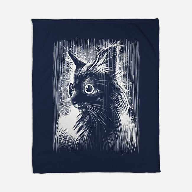 Cat Under The Rain-None-Fleece-Blanket-zascanauta
