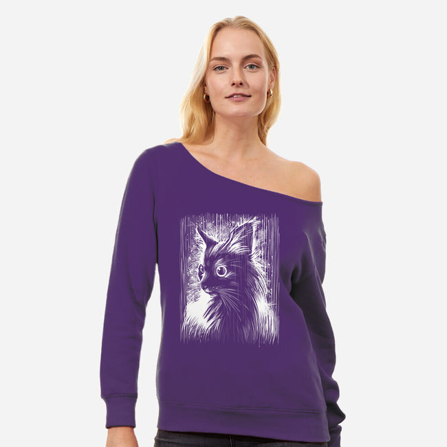 Cat Under The Rain-Womens-Off Shoulder-Sweatshirt-zascanauta
