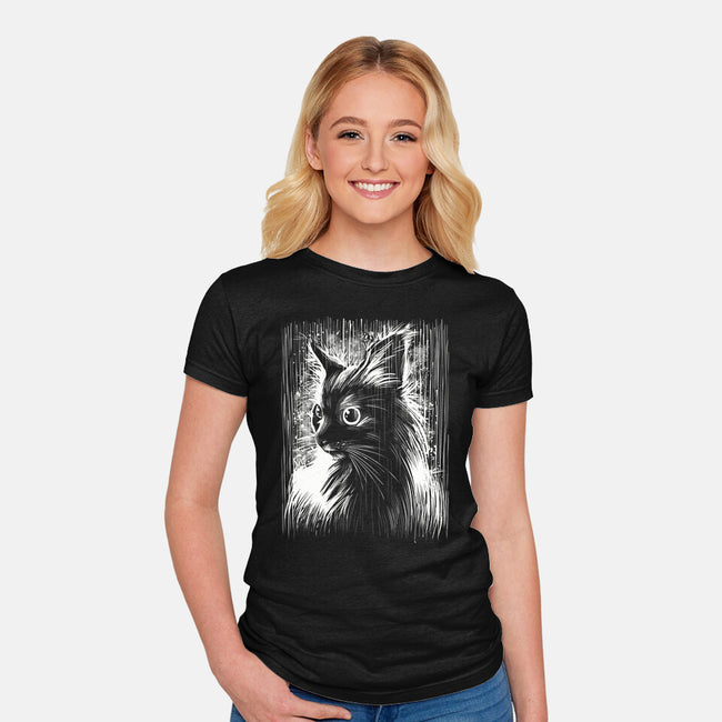 Cat Under The Rain-Womens-Fitted-Tee-zascanauta
