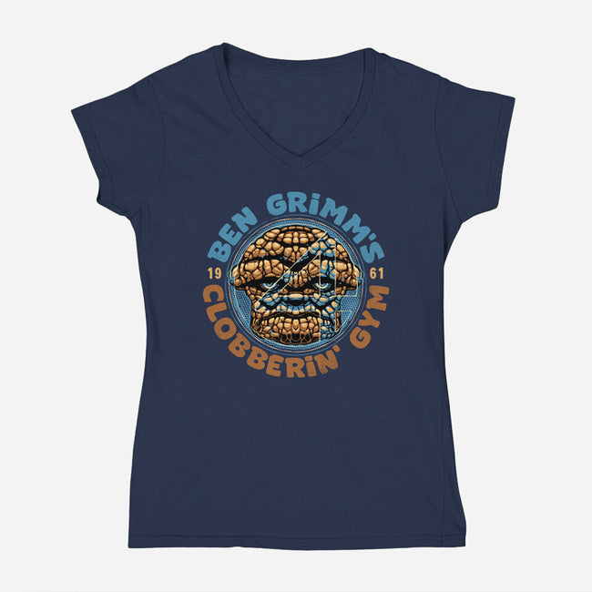 Clobberin Gym-Womens-V-Neck-Tee-glitchygorilla