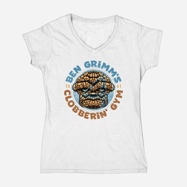 Clobberin Gym-Womens-V-Neck-Tee-glitchygorilla