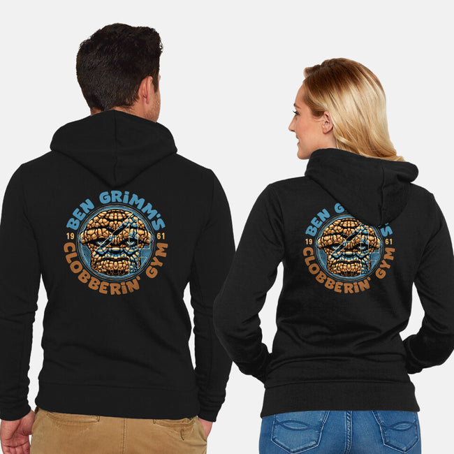 Clobberin Gym-Unisex-Zip-Up-Sweatshirt-glitchygorilla