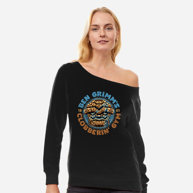 Clobberin Gym-Womens-Off Shoulder-Sweatshirt-glitchygorilla
