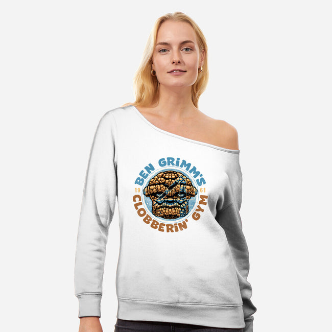 Clobberin Gym-Womens-Off Shoulder-Sweatshirt-glitchygorilla