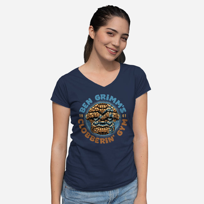Clobberin Gym-Womens-V-Neck-Tee-glitchygorilla