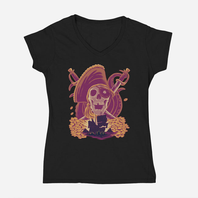 Pirate’s Treasure-Womens-V-Neck-Tee-rmatix
