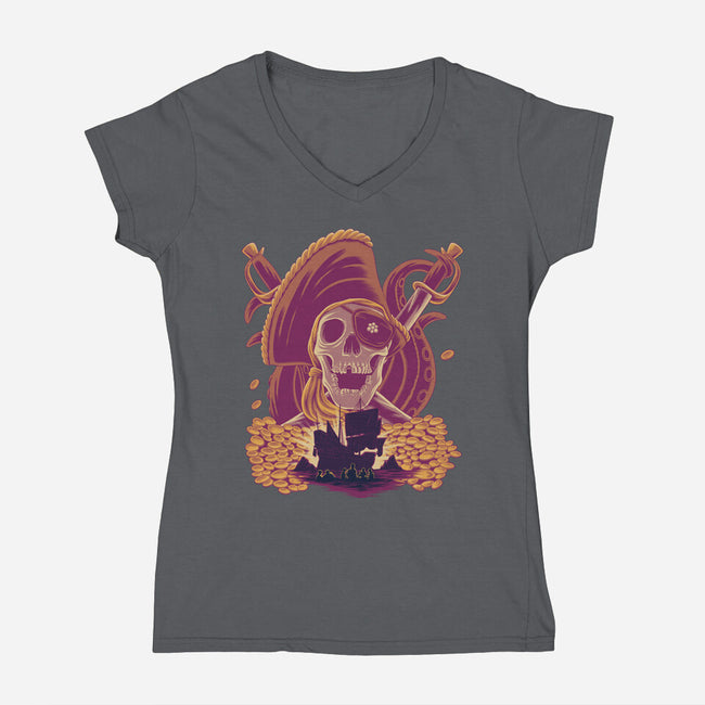 Pirate’s Treasure-Womens-V-Neck-Tee-rmatix