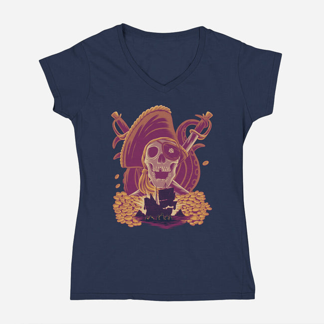 Pirate’s Treasure-Womens-V-Neck-Tee-rmatix