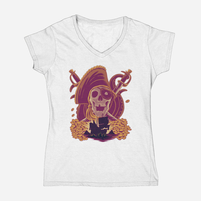 Pirate’s Treasure-Womens-V-Neck-Tee-rmatix