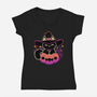 Cute Halloween Cat On Pumpkin-Womens-V-Neck-Tee-xMorfina