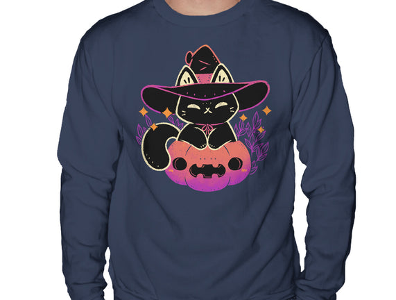 Cute Halloween Cat On Pumpkin