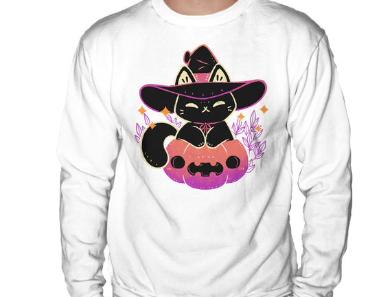 Cute Halloween Cat On Pumpkin