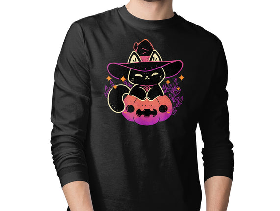 Cute Halloween Cat On Pumpkin
