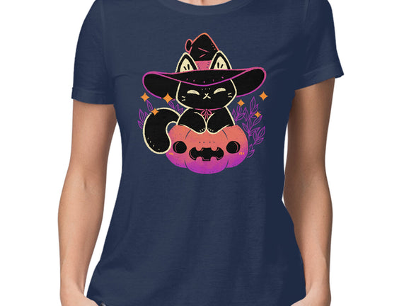 Cute Halloween Cat On Pumpkin