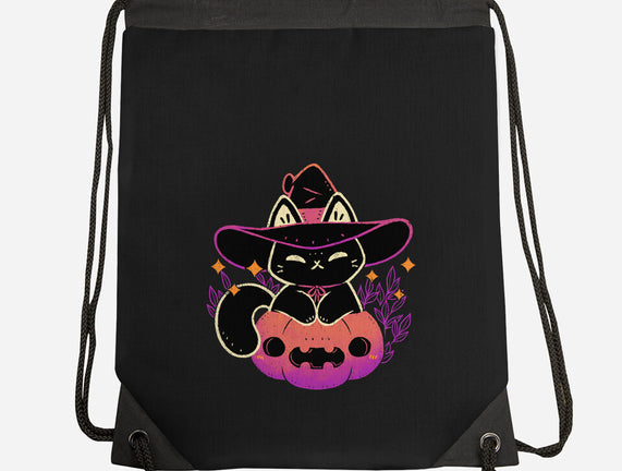 Cute Halloween Cat On Pumpkin