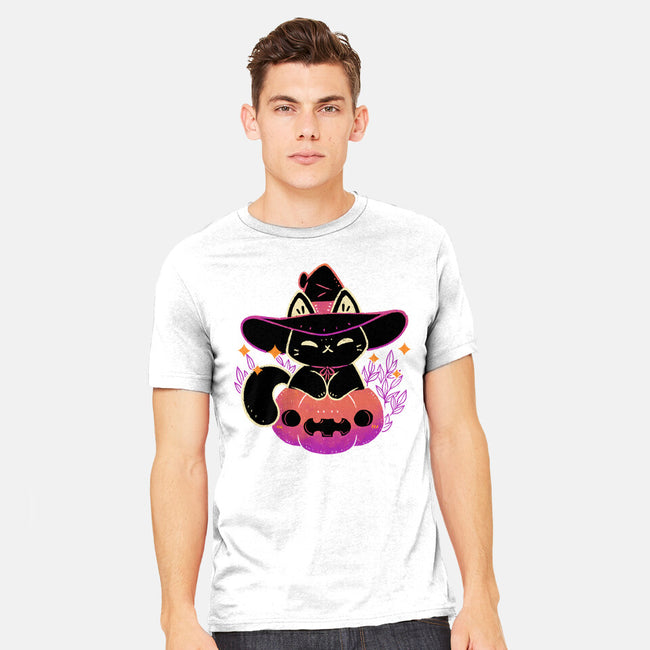 Cute Halloween Cat On Pumpkin-Mens-Heavyweight-Tee-xMorfina