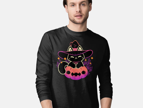 Cute Halloween Cat On Pumpkin