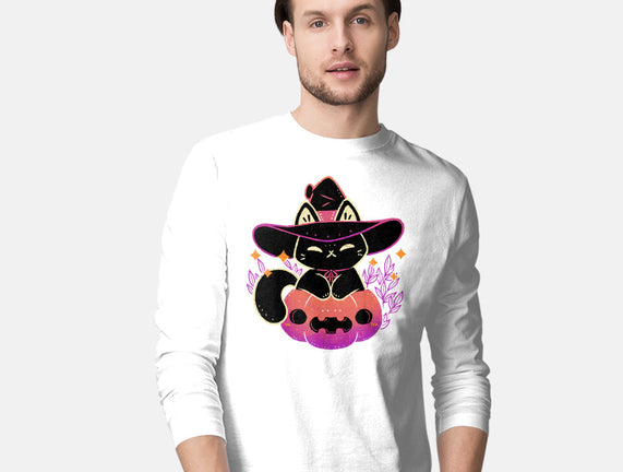 Cute Halloween Cat On Pumpkin