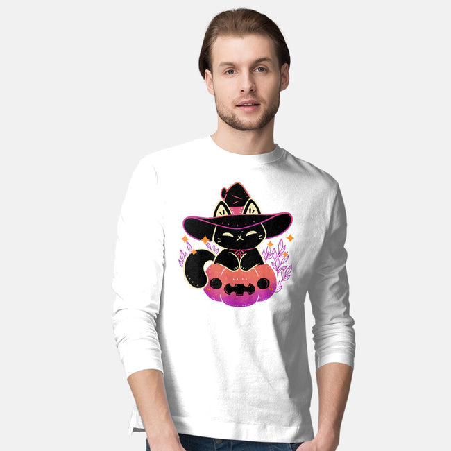Cute Halloween Cat On Pumpkin-Mens-Long Sleeved-Tee-xMorfina