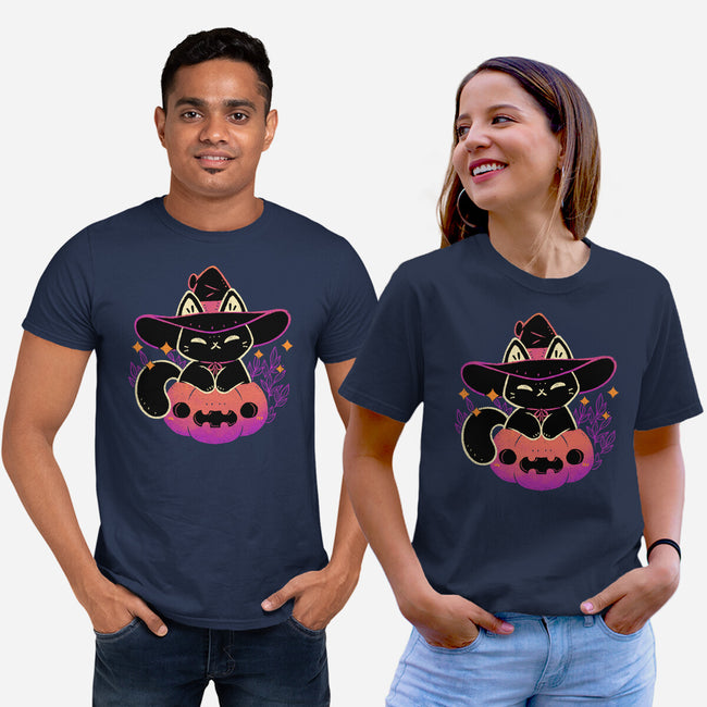 Cute Halloween Cat On Pumpkin-Unisex-Basic-Tee-xMorfina