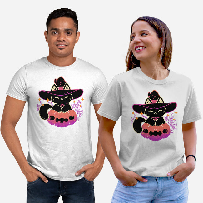 Cute Halloween Cat On Pumpkin-Unisex-Basic-Tee-xMorfina