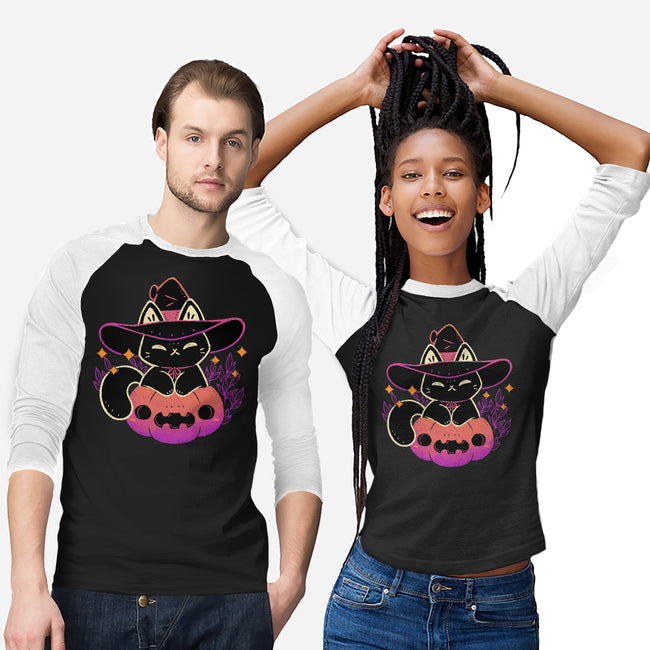Cute Halloween Cat On Pumpkin-Unisex-Baseball-Tee-xMorfina