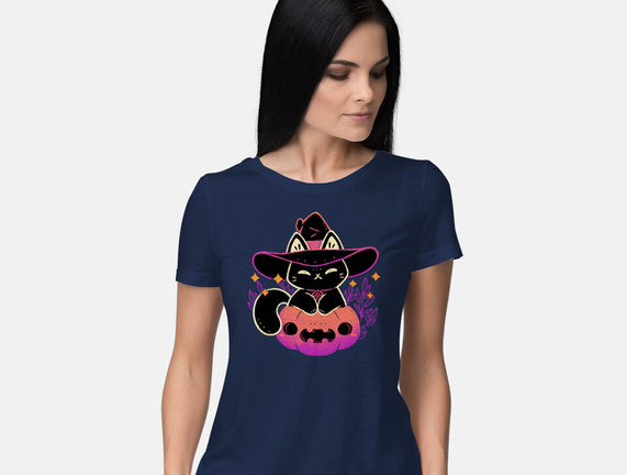 Cute Halloween Cat On Pumpkin