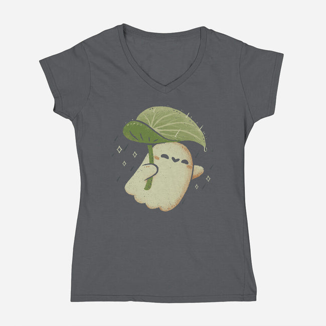 Cute Ghost With Leaf Umbrella-Womens-V-Neck-Tee-xMorfina