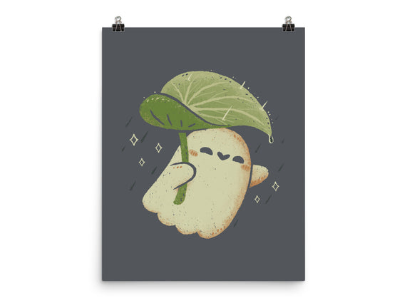 Cute Ghost With Leaf Umbrella
